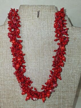 Red Cluster Bead Necklace - Women Jewelry